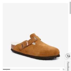 Birkenstock Boston Shearling Brown Tan Suede Clogs